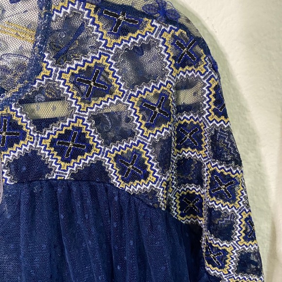 Free People Joyride Embroidered Sheer Mesh Long Sleeve Top M - Picture 3 of 8